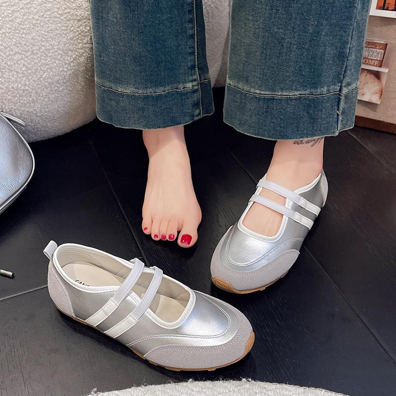 Damen Mary Jane Schuhe Ein Tritt Elastikband Flache Schuhe für alle vier Jahreszeiten Prägnante Freizeitkleid Jeans Damen Einzelschuhe