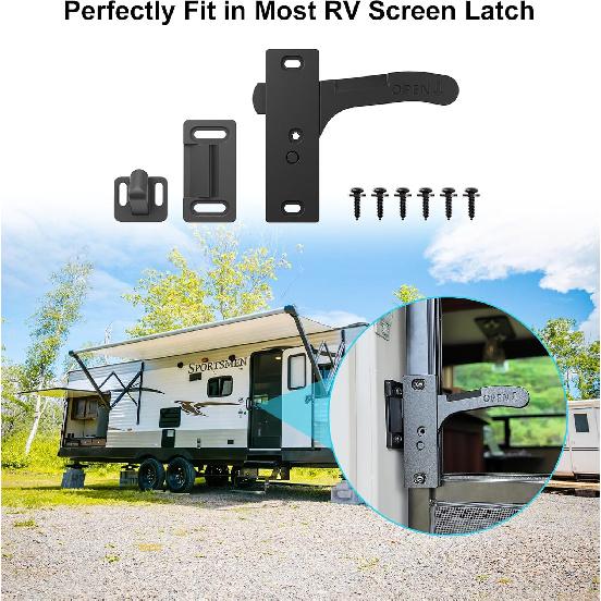 Aluminum RV Screen Door Latch Handle Replacement Kit (Right Hand) Metal Camper Travel Trailer Motorhome Entry Parts For Passenger Side