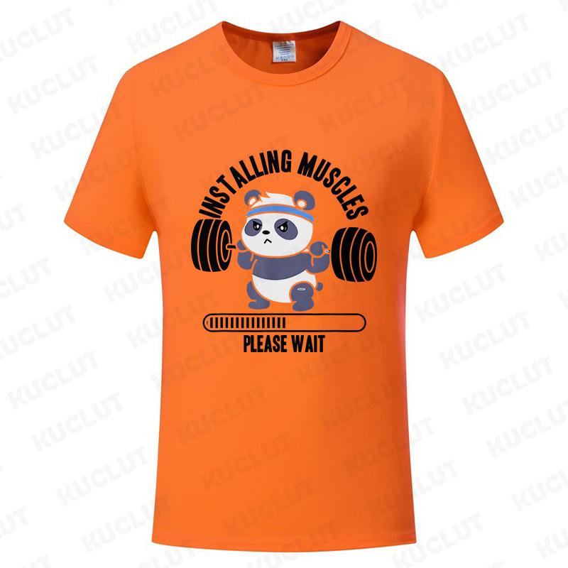 Funny Panda Gym Print T-Shirt Summer Tees for Men Women O-neck Casual Short Sleeve Weightlifting Installing Muscles Fashion Tops