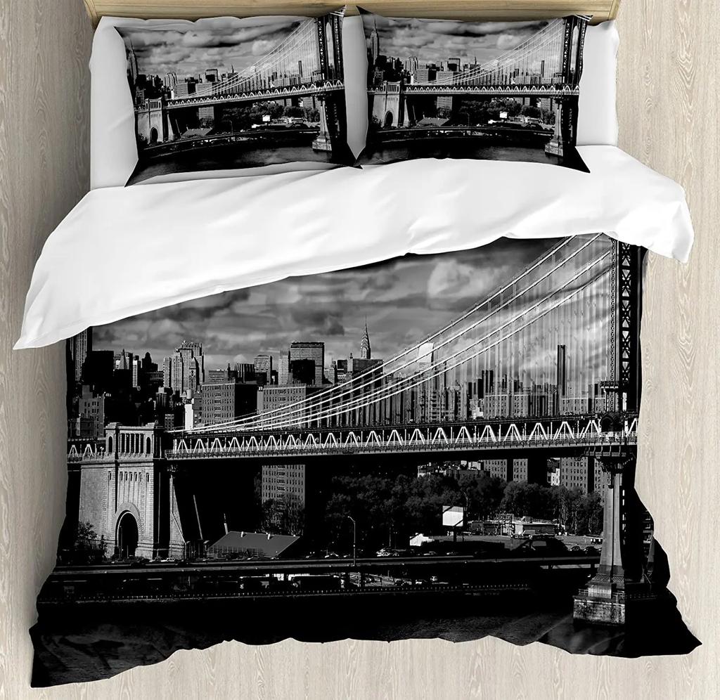 New York Bedding Set Comforter Duvet Cover Pillow Shams NYC That Never Sleeps Reflections On Manhat Bedding Cover Double Bed Set