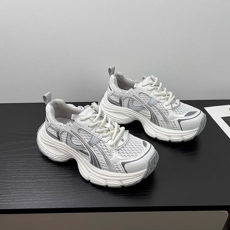 Leather platform dad shoes women's 2025 new summer breathable mesh casual sports shoes versatile running shoes women's shoes