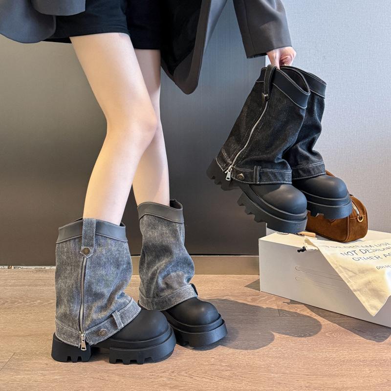 Módní kalhoty z přehlídkového mola boty dámské nové modely staré leštěné kovbojské boty kovbojské boty na silné podrážce boty na platformě martensky vlna