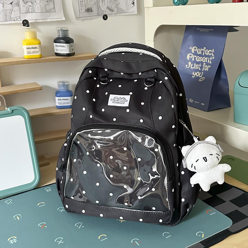 Schoolbag Milk White Polka Dot Transparent Pain Bag Backpack for Junior High School Girls and Primary School Students Large Capacity Schoolbag