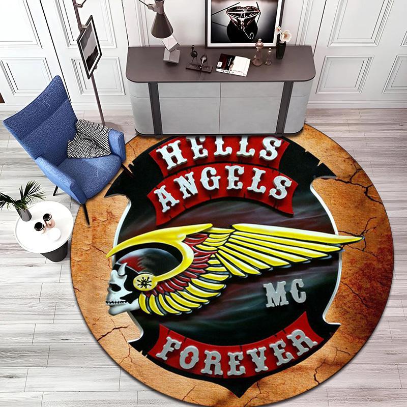 Gang violence Motorcycle enthusiasts Hells Angels Motorcycle Club circular carpet is soft, home, bedroom, door mat decoration, and non slip carpet E5
