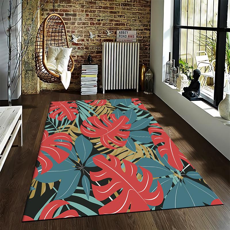 Tropical Plant Pattern Rug for Home Decor Suitable for use as an anti-slip game mat for living room and bedroom sofas