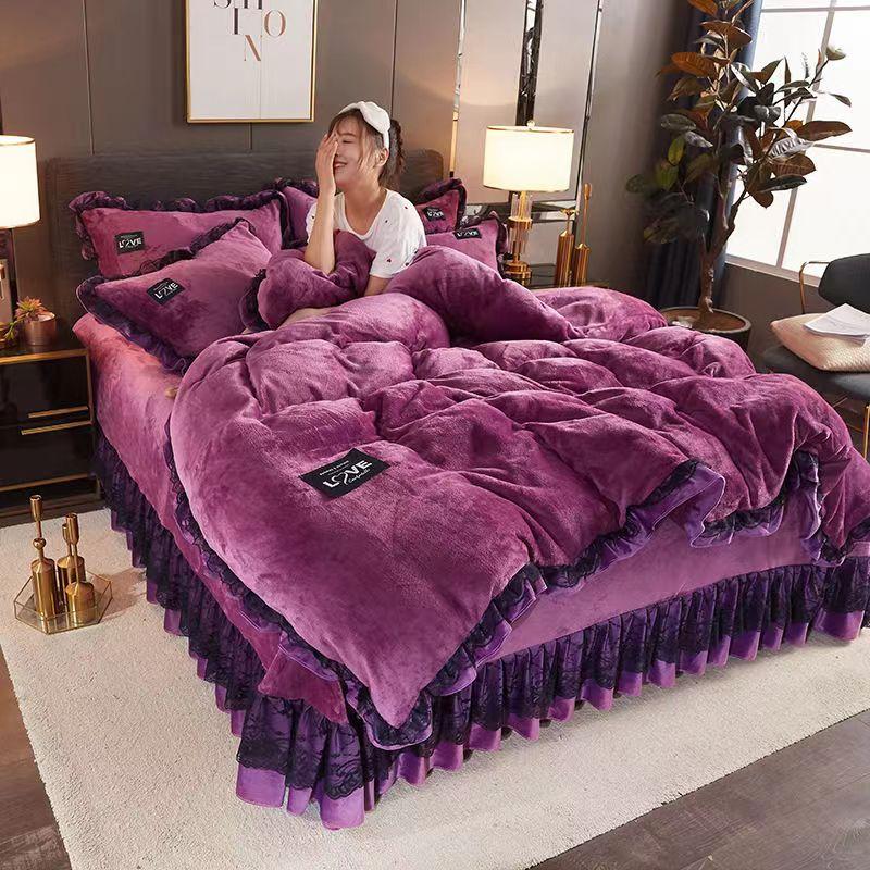 King size/Queen size/Full Size Sheet Quilt Cover Pillowcase Set Thick Cotton Bedroom Simple Bedding High Quality