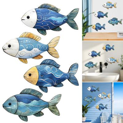 3/4 Pz/Set Decorazione Murale Pesce in Legno Fattoria Rustico Nautico Guscio di Tartaruga Stella Marina Scultura Arte Murale Casa Soggiorno Segno Decorativo da Parete