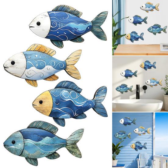 3/4Pcs/Set Wooden Fish Wall Decoration Farmhouse Rustic Nautical Turtle Shell