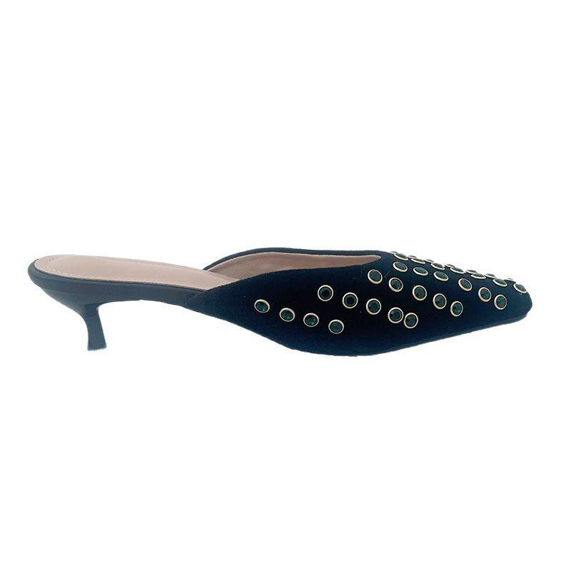 Summer New Rhinestone Pointed Thick Heel Sandals Women's Non-slip Soft-soled Breathable Versatile Bag Head Shoes