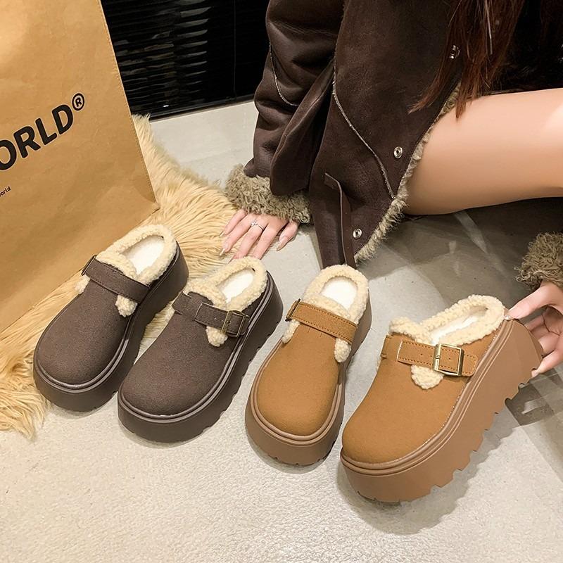 Fleece Thick-soled Women's Winter New Outer Wear Bag Head Slippers Thickened Warm Cotton Shoes Women