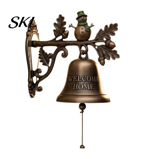 Unique Garden Ornaments Christmas Theme Welcome Doorbell, Vintage Metal Resin Hanging Door Bell, Decorative Indoor Living Room Decor Wall Mount