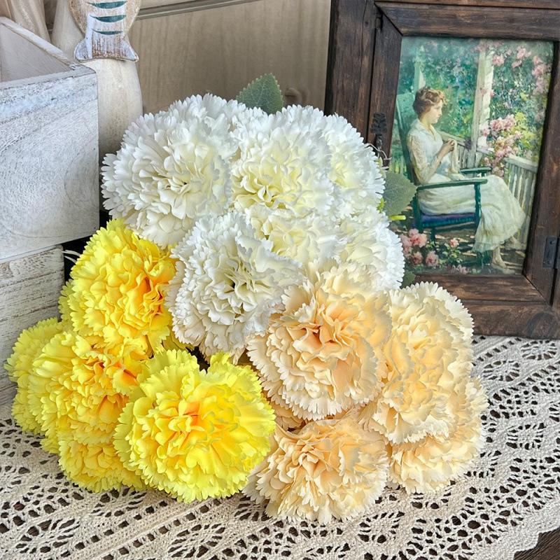 Artificial 7-Heads Carnation Bouquet 1Pcs Waterproof Fake Floral for Holiday Celebration Home Party Decoration