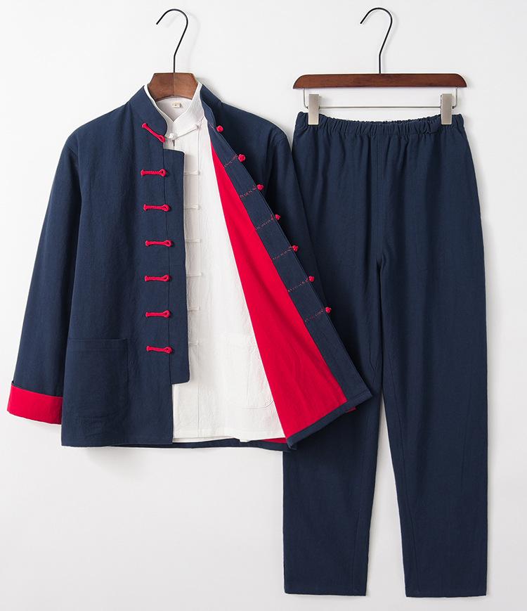 Men's Chinese Tang Suit: Cotton Linen Three-Piece Set with Stand Collar - Zen Meditation Outfit for Spring and Autumn