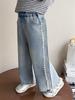 Girls' Rhinestone Lace Denim Pants - Spring/Autumn 2026: Stylish Wide-Leg Fashion for Little Girls