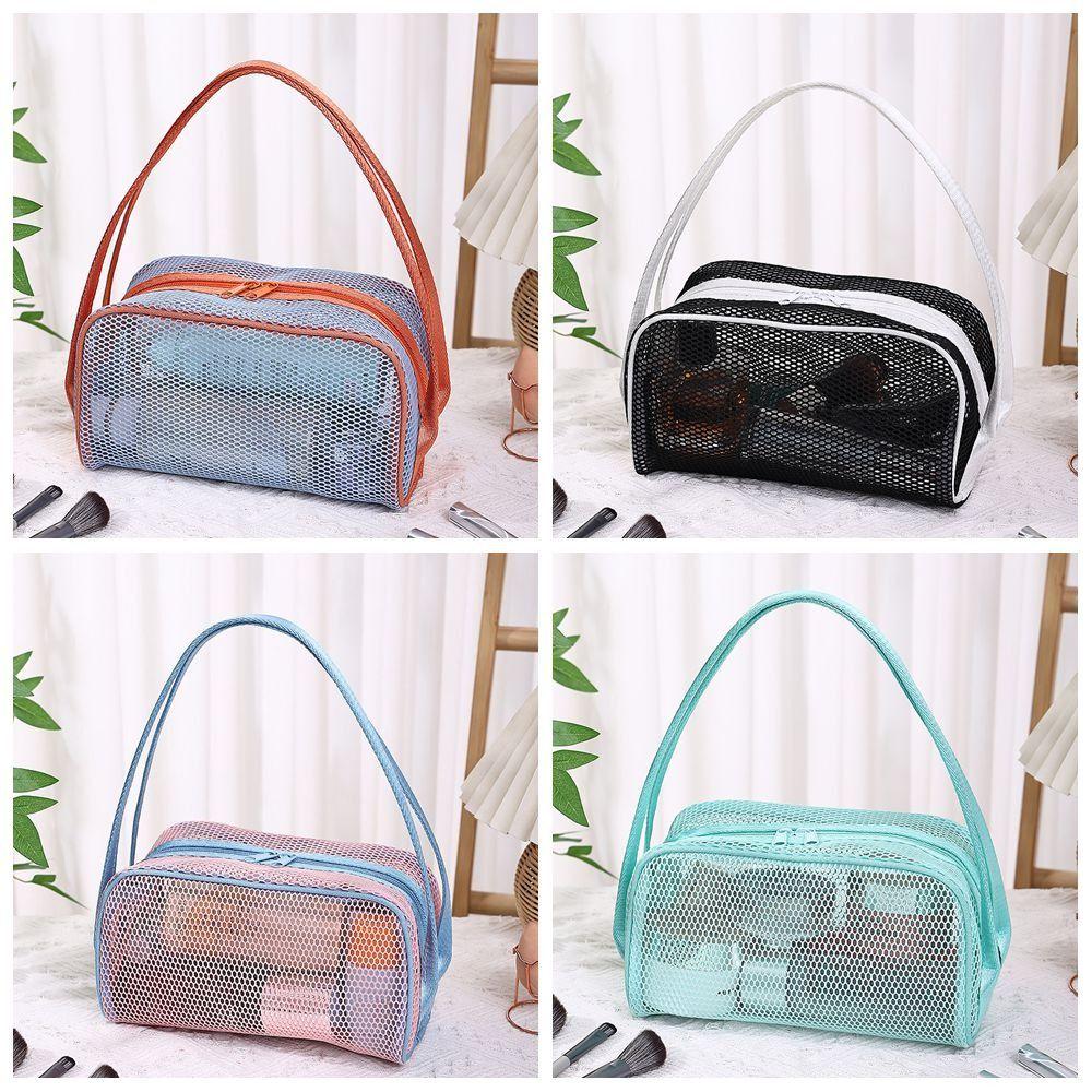 New with Handle Travel Makeup Bag Large Capacity Mesh Cosmetic Bag Polyester Lightweight Storage Bag