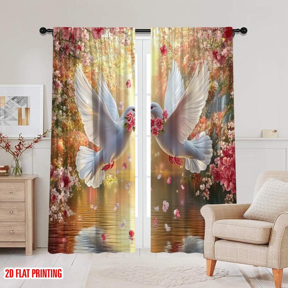 2pcs,2D Plane Printing Print Curtains Petal Kiss Flight 100% Polyester (without Rod) Festive Use for Bedroom, Living Room, Study