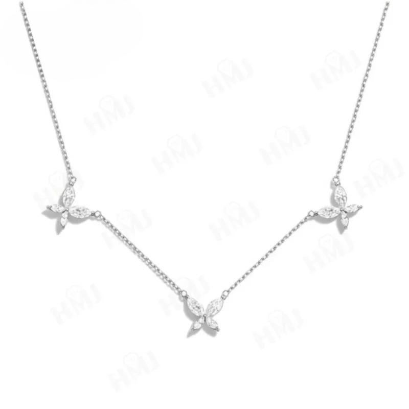 

Butterfly Necklace with Color Marquise Cut Moissanite S925 Plated White Yellow Rose Gold Chain Engagement Chrisrmas Daily срібний
