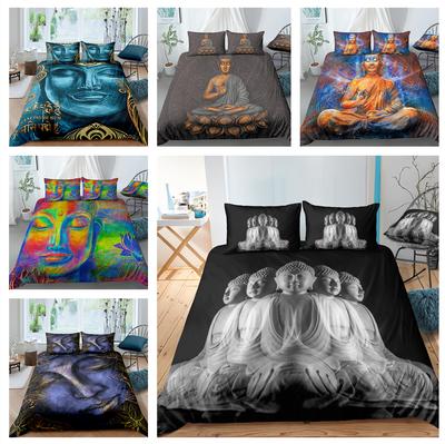 3D Buddha Bedding Set Exotic Quilt Cover Pillow Case 2/3 Pieces EU220 * 240 Extra Large Size Soft Zippered Bedroom Decoration