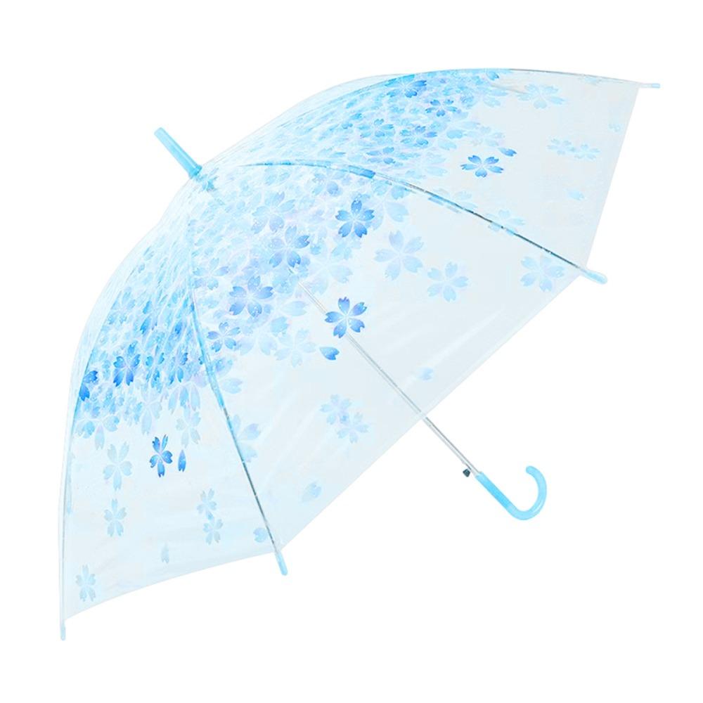 PVC Material Transparent Umbrella Straight Stem Long Handle Rainproof Umbrella Cute Flower Pattern Colored Design