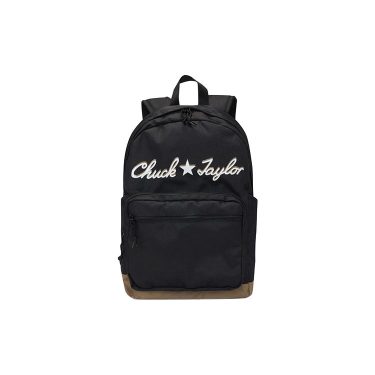 Converse Large Capacity Letter Print Zipper Polyester Backpack Unisex Backpacks Black Brown 10023805-A01 Black Brown