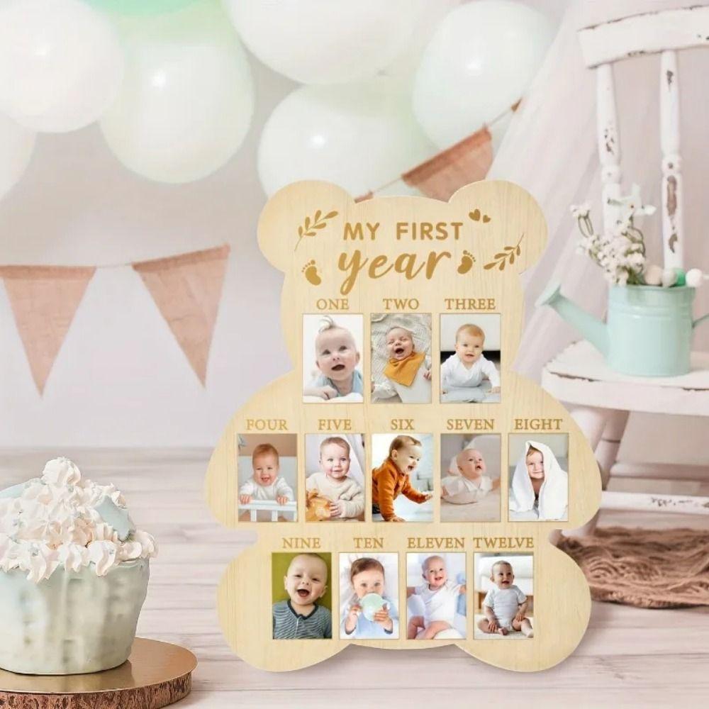 Hangable First Year Display Photo Board Wood Newborn Growth Record Album  Heartwarming Gift