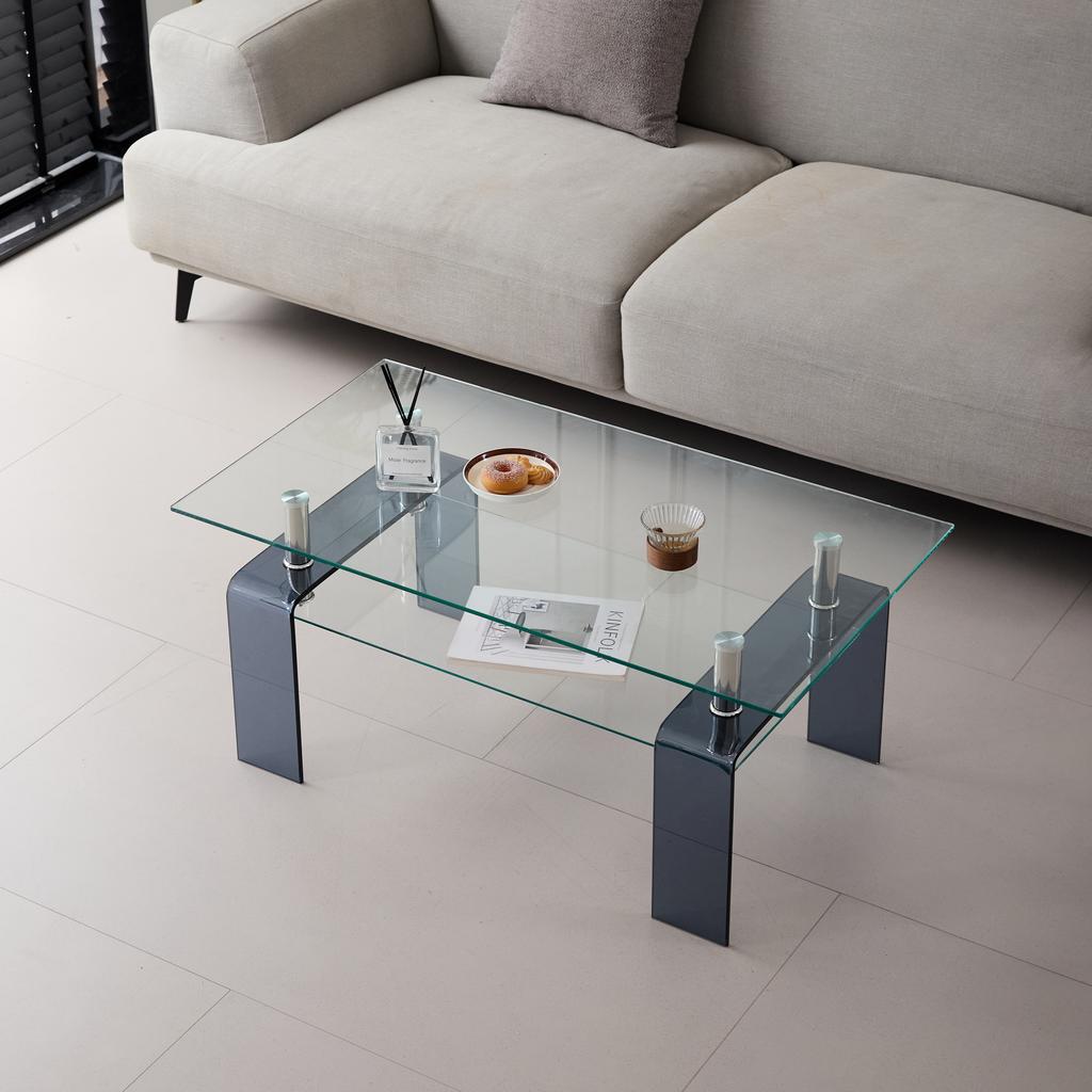 Clear Tempered Glass Coffee Table Living Room Tea Table with Grey Glass Leg