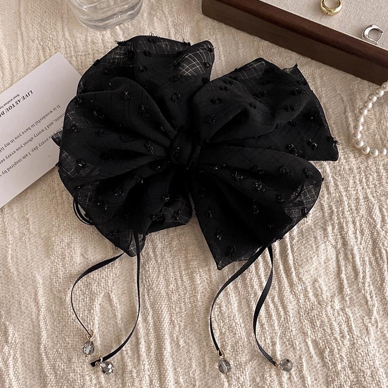1PCS Multi-Layer Bow Beads Ponytail Clip Women French Elegant Hair Clips Shark Clip чёрный
