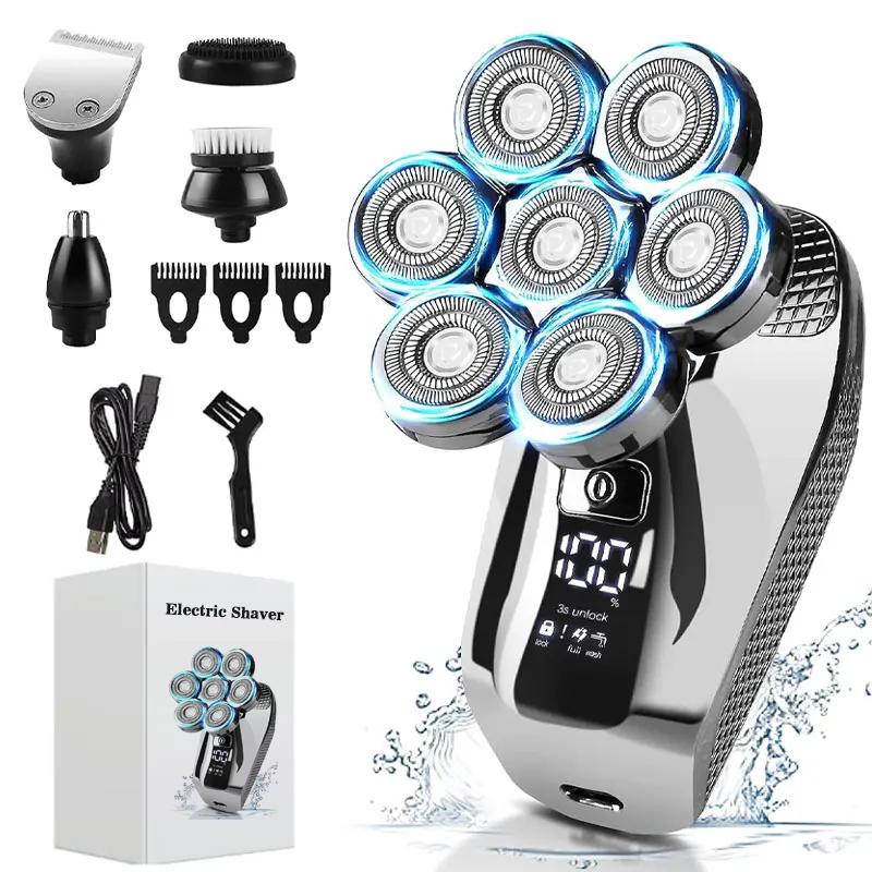 

Мужские головные бритвы 7D, беспроводная бритва для лысины, водонепроницаемая электрическая бритва для влажной и сухой уборки для мужчин со светодиодным дисплеем, набор для ухода за волосами