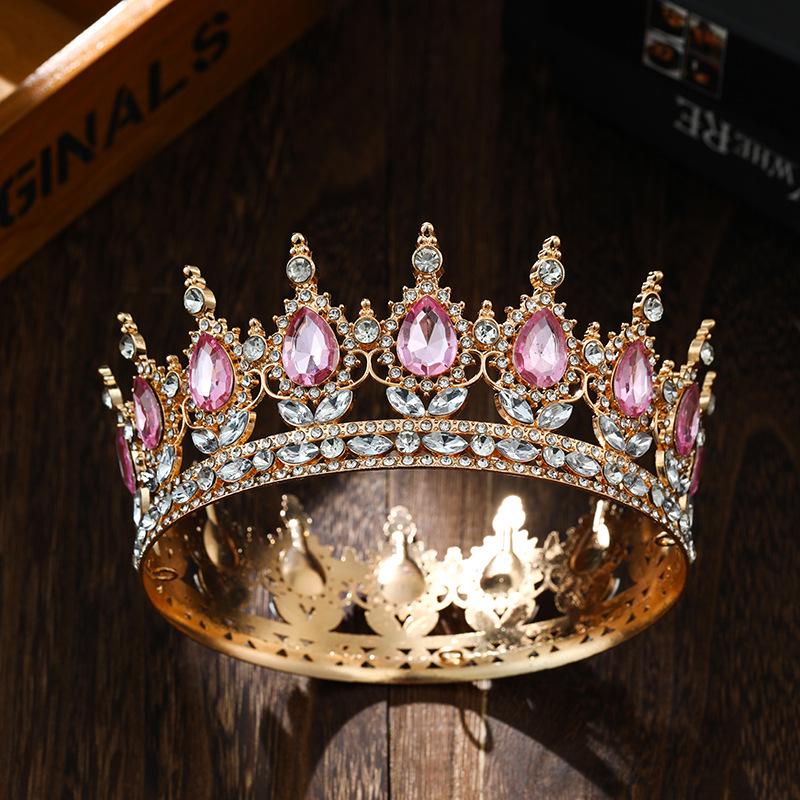 Baroque Alloy Teardrop Crown Headpiece for Bridal Photography and Coming-of-Age Celebrations