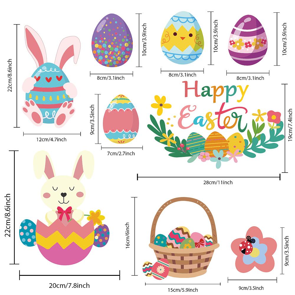 1set PVC Wall Stickers Rectangle with Easter Theme Pattern for Home Living Room Bedroom Decoration Colorful 350x240mm 9 Sheets/set