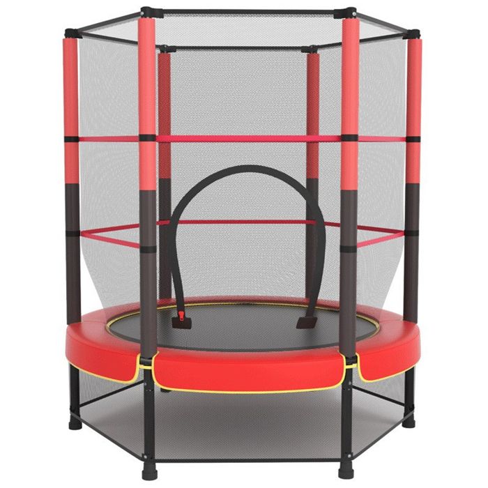 Trampoline enfant et adulte-k ikido-ø 140x160h-trampoline de jardin avec filet de sécurité-ressort-cadre en acier-rouge