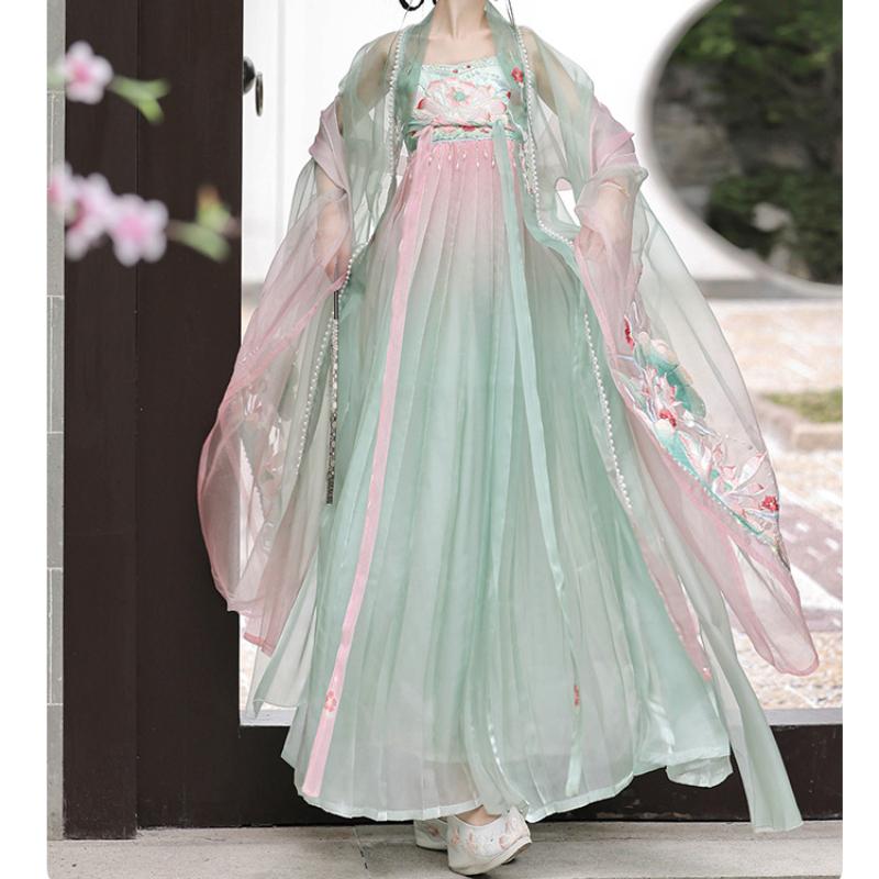 Hanfu New Embroidered Qi Skirt Tang Style Big Sleeve Cardigan Adult Women's Spring and Summer Thin Suit