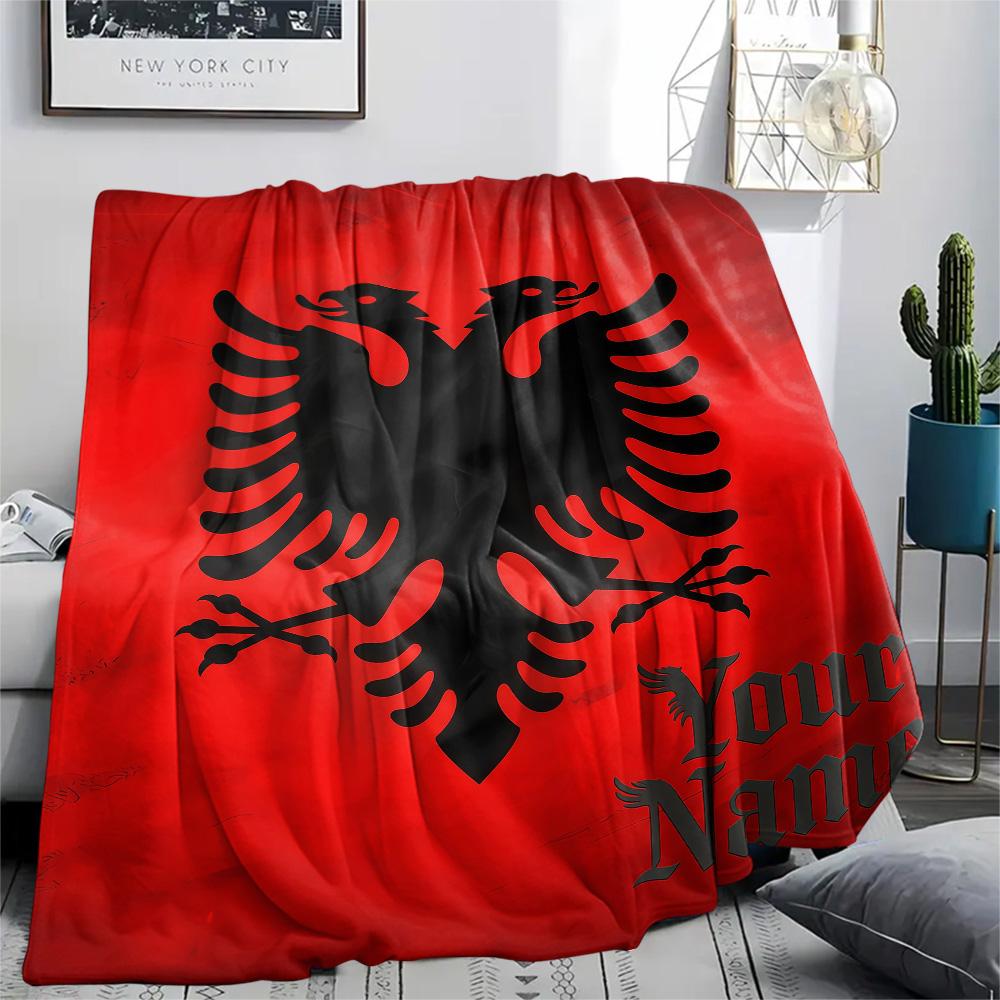 1PC Custom Name Republic of Albania Patterned Flannel Blanket Suitable For All Seasons for Home Decor Warmth and Comfort Gifts Holiday Present -HE187