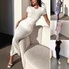 European American Women's Clothing Spring Summer Pure Color Temperament Slim Sleeve Coat Dress