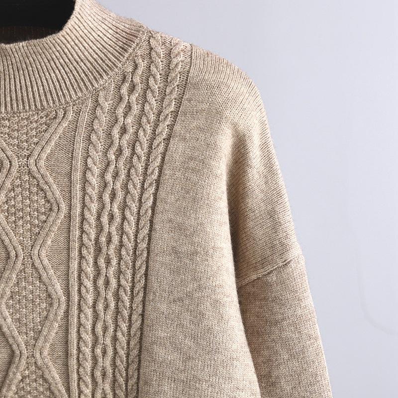 Autumn and Winter Women's Sweater Set Knitted Thickened Loose High Neck Sweater Wide Leg Pants Two-piece Set