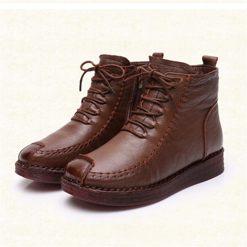 Women's Shoes Genuine Leather Boots Women's Fashion Winter Boots Female Flat Shoes Non-slip Warm Shoes Women Ankle Boots