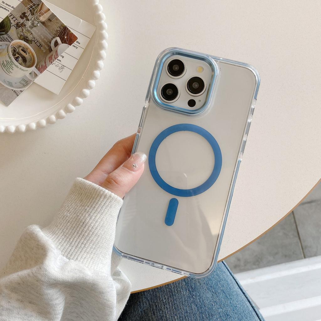 Anti Slip Colored Edge Airbag Anti Drop for IPhone 15 Magnetic Phone Case for Apple 14promax Metal Lens Ring