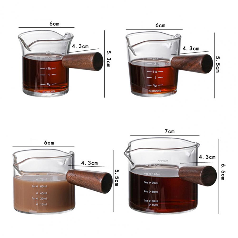 70/75/150ML Double Spout Wooden Handle Coffee Cup Heat Resistant Multipurpose Clear Scales Milk Coffee Measuring Cup For Home