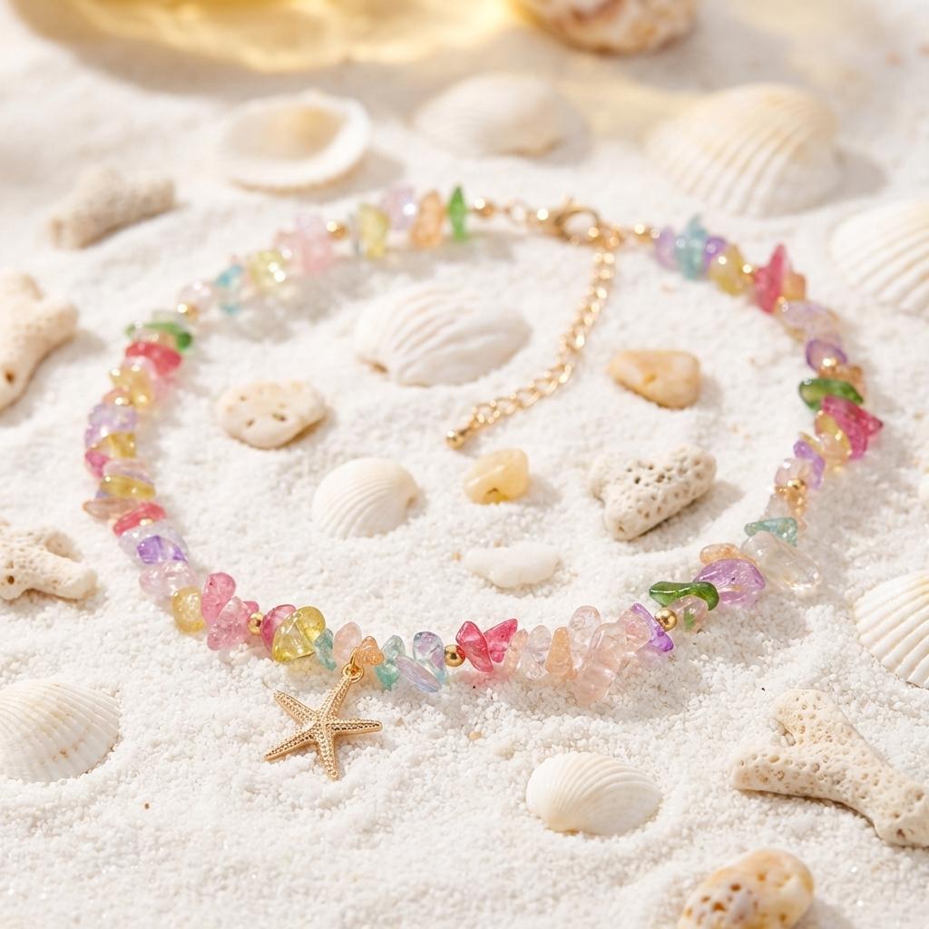 Bohemian Colorful Natural Crushed Stone Choker for Women Creative Crystal Beaded Starfish Pendant Necklace Beach Jewelry Gift
