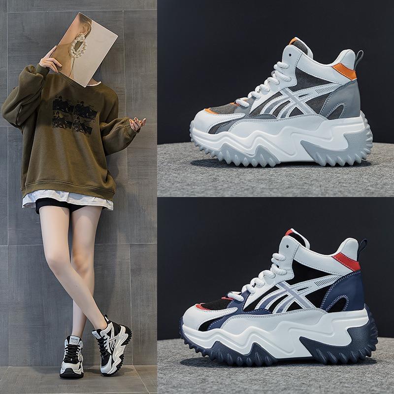 790 inner height increase 7 leather little white shoes for women's autumn and winter new versatile thick-soled pine