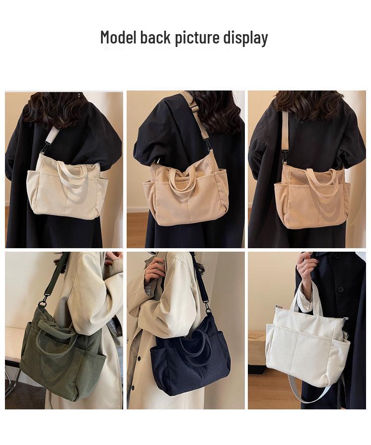 Women's Large-Capacity Corduroy Tote - Versatile Crossbody, Shoulder, Handbag for Commuting and Casual Use