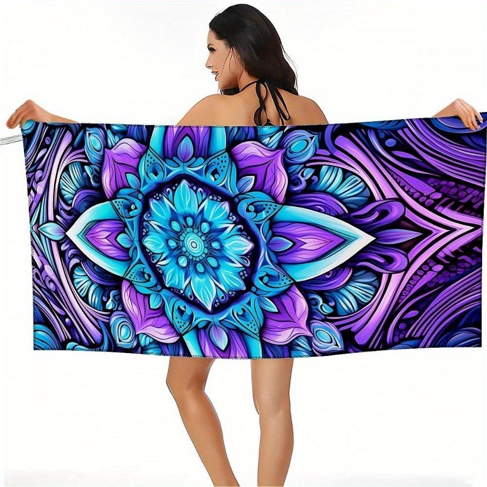 1pc Vibrant Mandala Beach Towel - Quick-Dry, Absorbent Microfiber with Intricate Blue & Purple Design, Perfect for Summer Fun