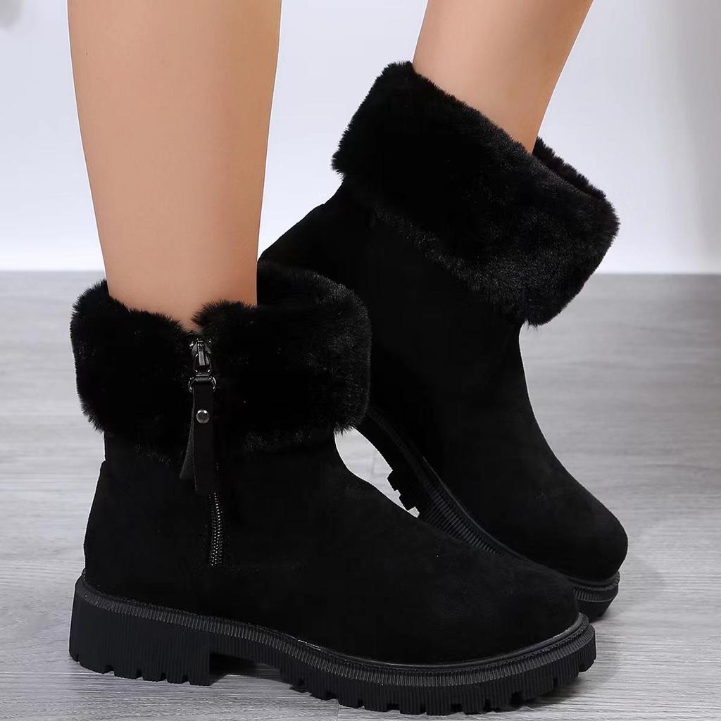 Autumn Winter Short Tube Suede Snow Martin Boots for Women Cross-Border Large Size Zipper Fur Plush Thick Cotton Boots Shoes 36-42