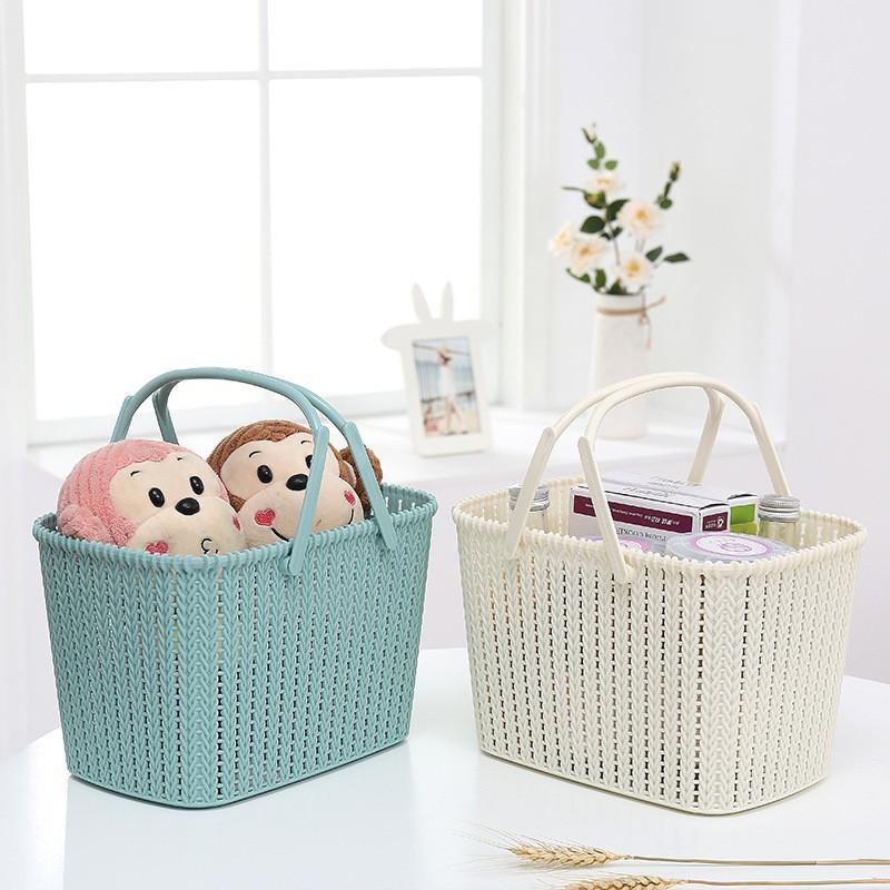 Plastic Wicker-Style Handheld Storage Basket Bathroom Kitchen Fruits Cosmetics Laundry