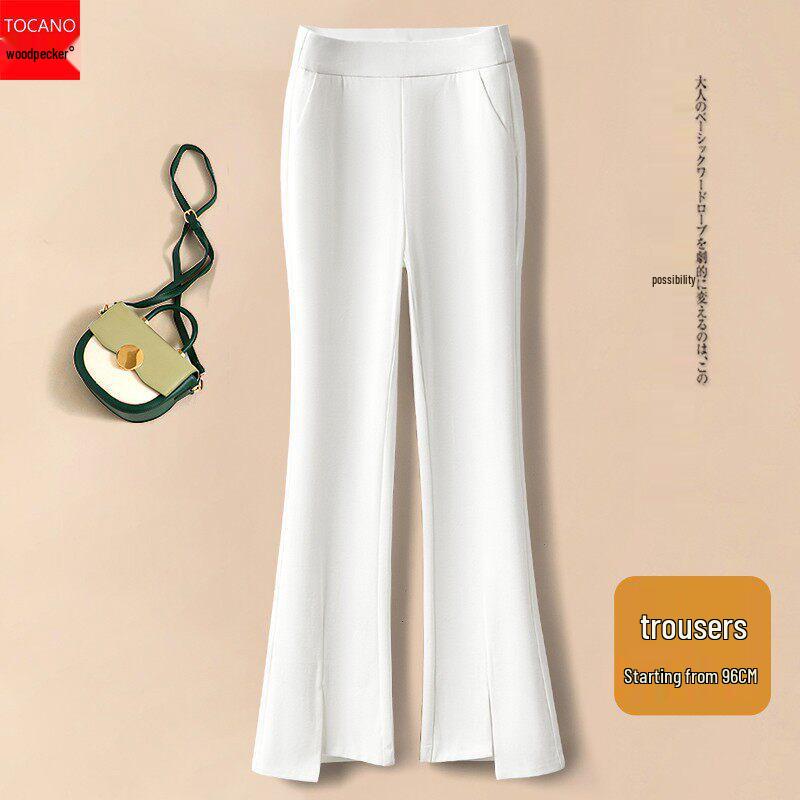 Woodpecker Women s Slimming Elastic Waist Slit Suit Pants - Petite Casual Micro Flare for Spring & Autumn S (80-95 Jin)
