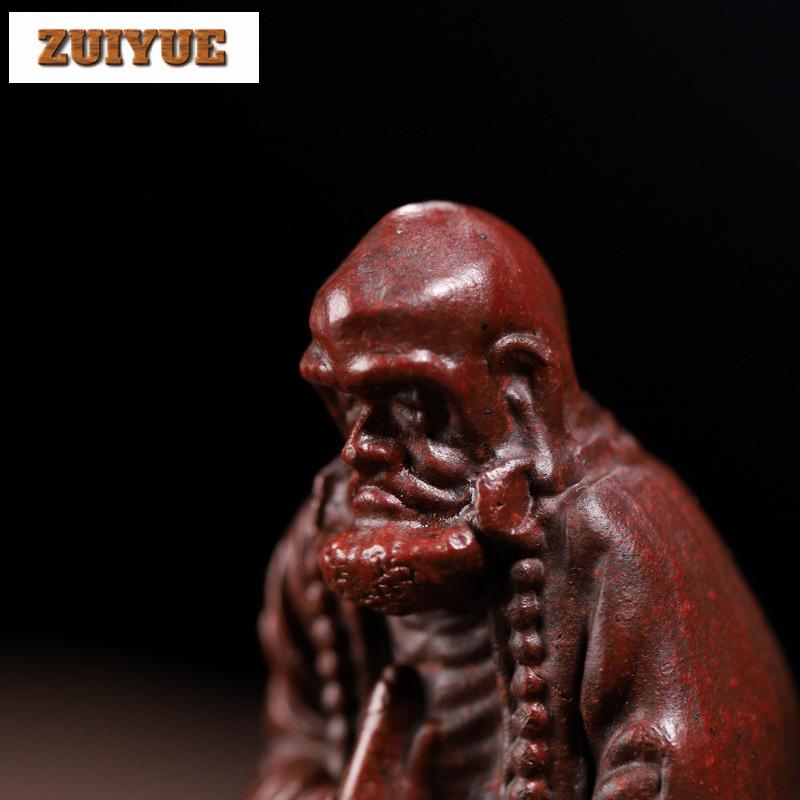 Creative Purple Clay Tea Pet Boutique Bodhidharma Statue Ornaments Handmade Buddha Sculpture Crafts Home Teaware Decoration Art