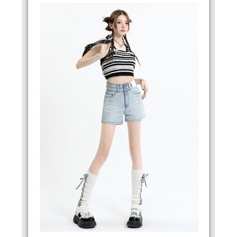 Retro Džínové šortky Dámské Letní Nové S Vysokým Pasem Zeštíhlující Slim Fit Malé Zeštíhlující Áčkového Střihu Široké Nohavice Horké Kalhoty