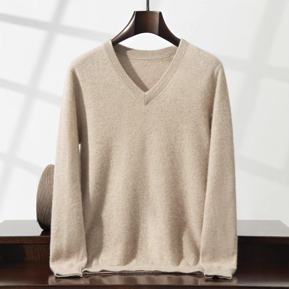 V-neck cashmere sweater simple commuter with shirt wear flat knitted top