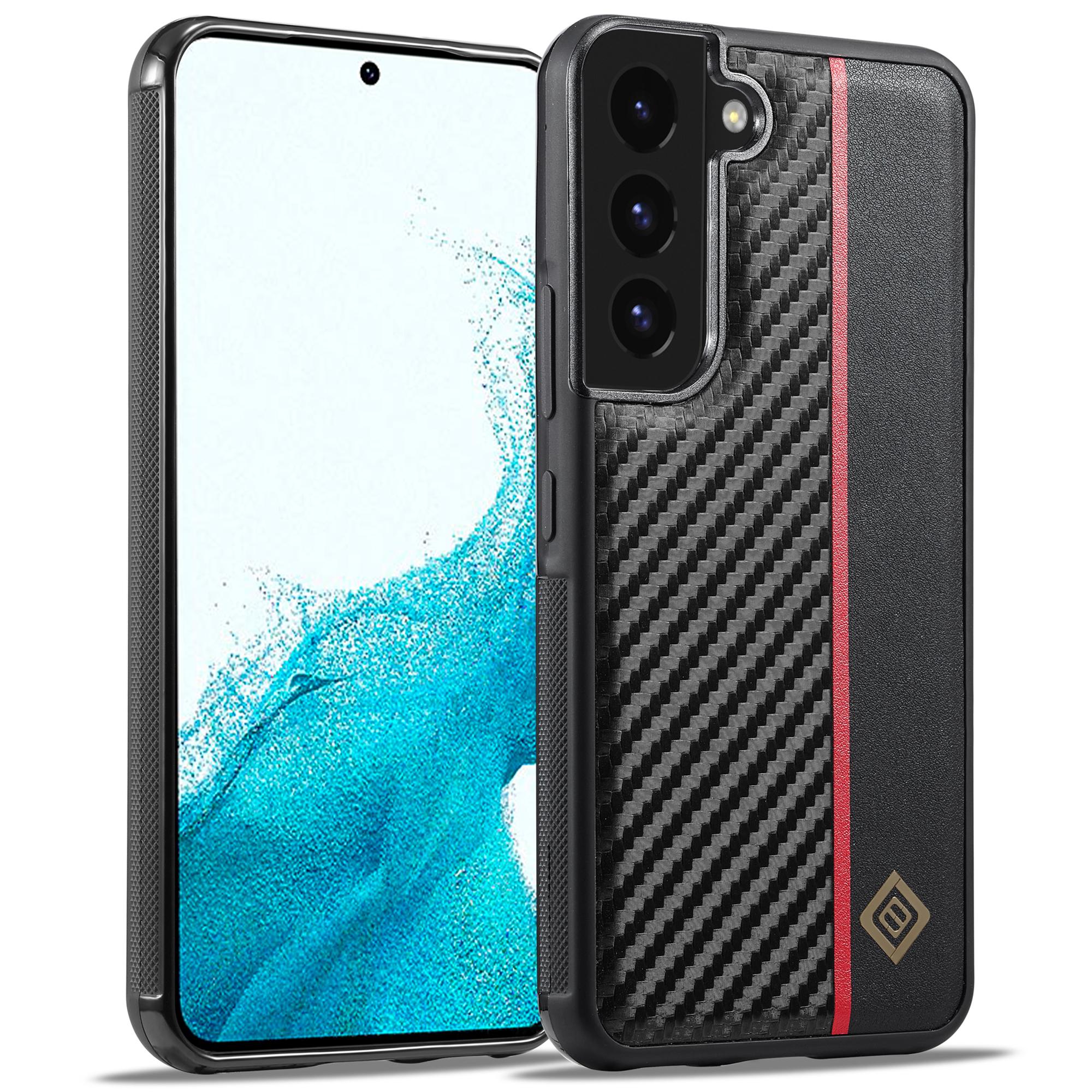 

LC.IMEEKE Protective Case for Samsung Galaxy S22 5G,Carbon Fiber Texture Leather Coated TPU+EVA Phone Case A