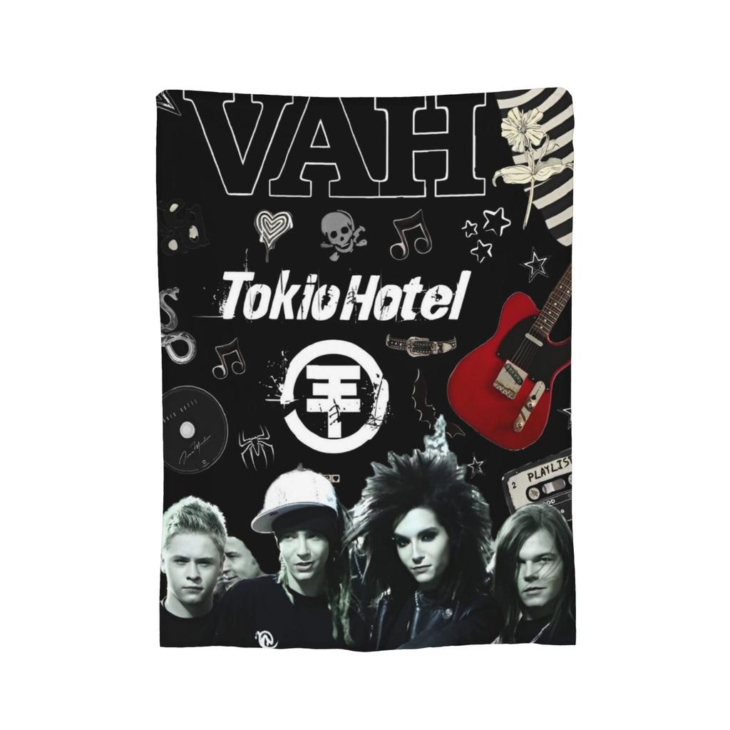 Coperta di Flanella Zimmer 483 Tokio Hotel Banda Rock Tour Moda Plaid per Letto Divano Divano 150*125cm Peluche Trapunta Sottile,